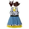 thumbnail image 2 of iiniim Kids Cowgirls Western Princess 3 Pcs Outfit Cow Printed Denim Tutu Dress with Hat Dark Coffee 14, 2 of 7