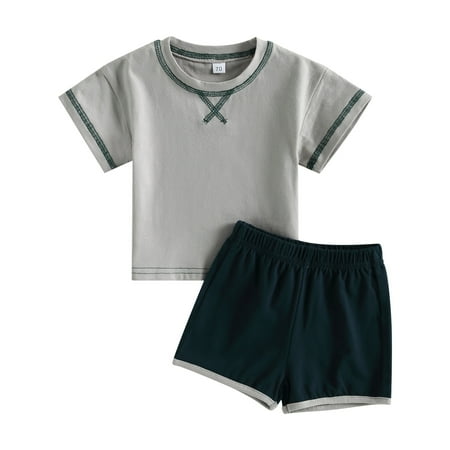 

Kids Girls Boys Pants Suit Casual Party Short Sleeve Round Neck Tops + Loose Short Pants Suit （0-24Months）