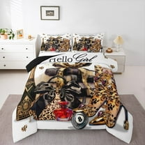 Homewish Leopard Print High Heel Bedding Comforter Set, Female Modern Fashion Twin Comforter Sets, Chic Bowknot Bag Reversible Bedding Set, Breathable Home Decor, 2-Piece