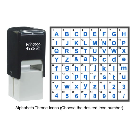 Printtoo Personalized Alphabet Number Theme Icons Rubber Stamp Self Inking Stamper 24 mm-Blue