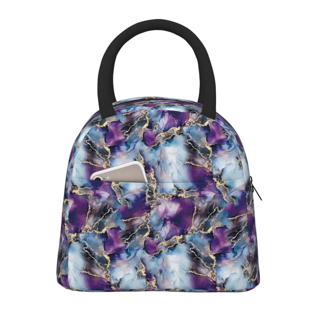 Balery Purple Marble Texture Bolsa de Almuerzo para Mujeres, Caja de Almuerzo, Bolsa de Almuerzo Pequeña Impermeable, Tote de Almuerzo Reutilizable con Gran Capacidad
