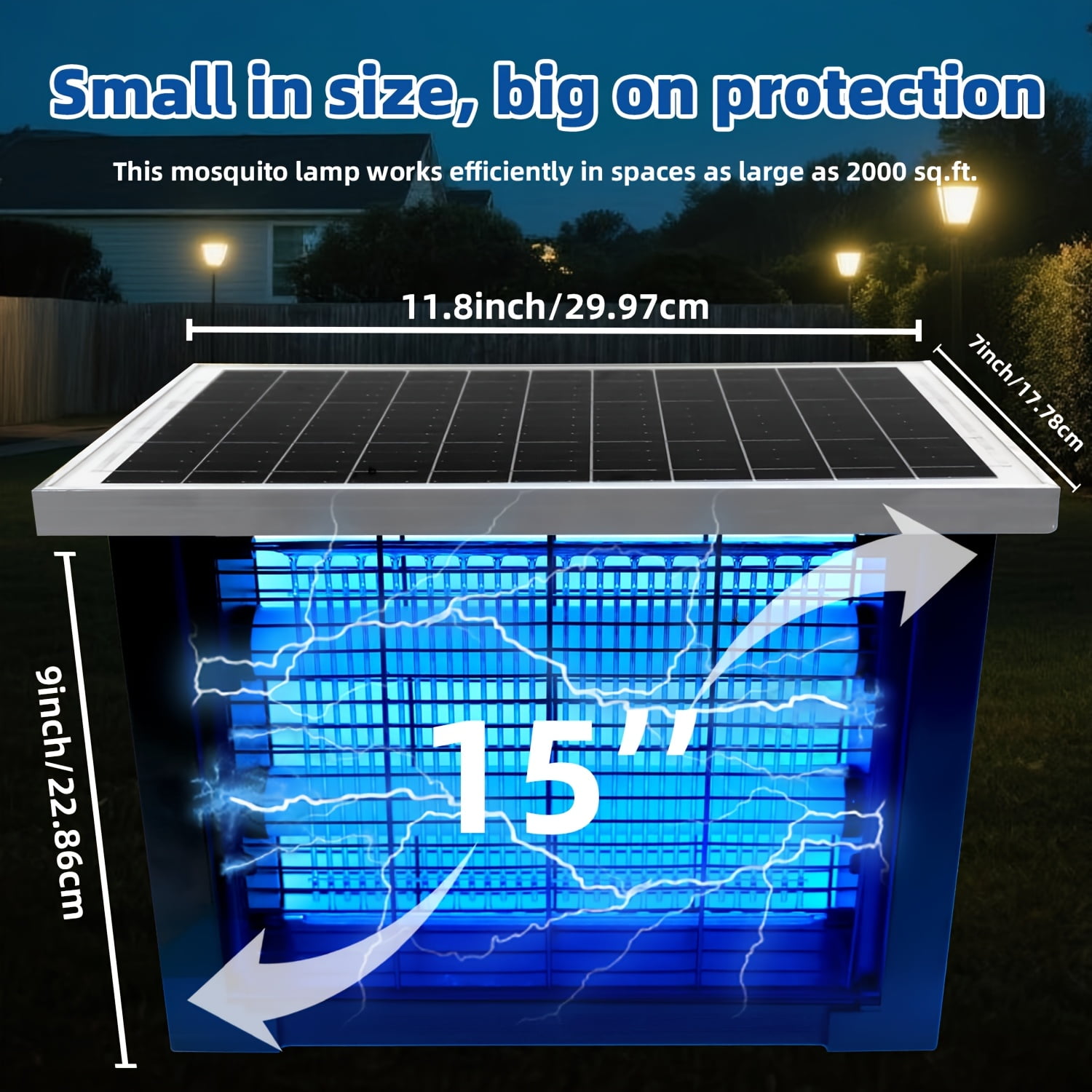 High-Efficiency Solar-Powered Outdoor Insect Zapper with Rechargeable Battery for Large Areas up to 2000 Square Feet, Portable Cordless Design for Patio Garden Backyard and Camping Use