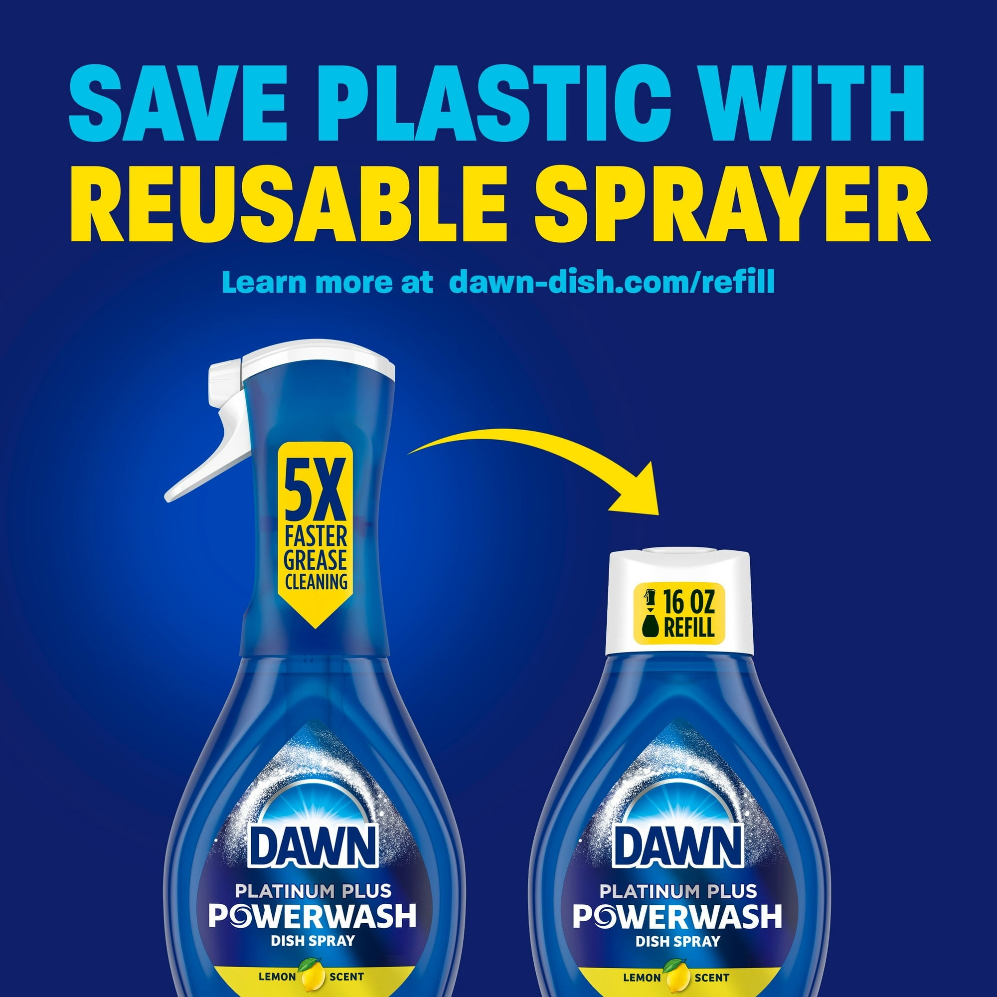Dawn Powerwash Lemon Scent Spray Refill, Liquid Dish Soap, 2 Refills, 21.5 fl oz ea (4 Pack)