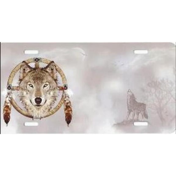 212 Main SM615 6 x 12 in. Wolf Dreamcatcher with Wolf Silhouette License Plate