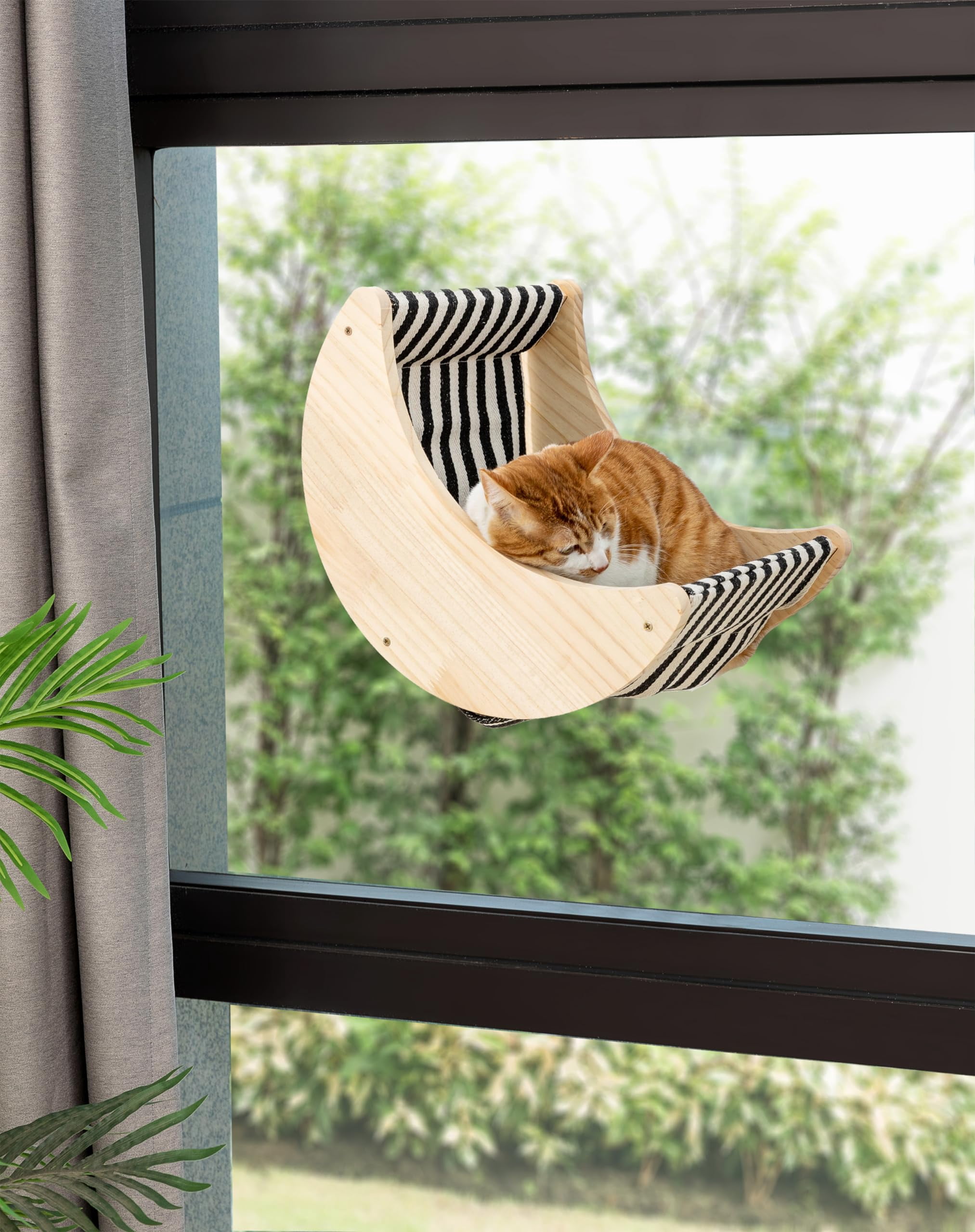 Window Cat Beds For Indoor Cats Perches Moon Shelves Mounted With Strong Suction Cups Seat Sleep And Watch Birds(stripe)