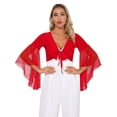 thumbnail image 4 of ZALDITA Women's 3/4 Tulle Flared Sleeve Wrap Tie Top Blouse Belly Dance Bolero Shrugs Cardigan Red One Size, 4 of 7