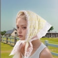 thumbnail image 2 of Unique Bargains 1 Pc French Lace Triangle Bandana Plaid Turban Crochet Hair Scarf for Women Yellow White, 2 of 5