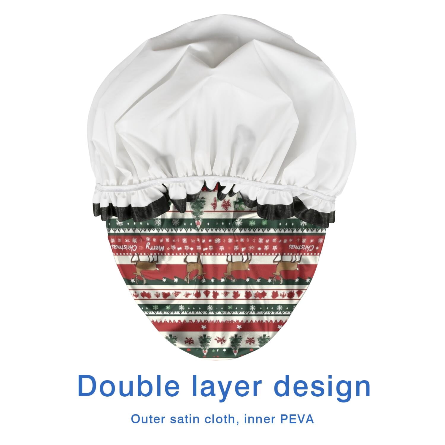 Shower Caps,Red Christmas Deer and Tree Pattern Waterproof Shower Cap for Women 4 Pieces,Double Reusable Hair Cover for Shower PEVA Elastic Stretch Hem
