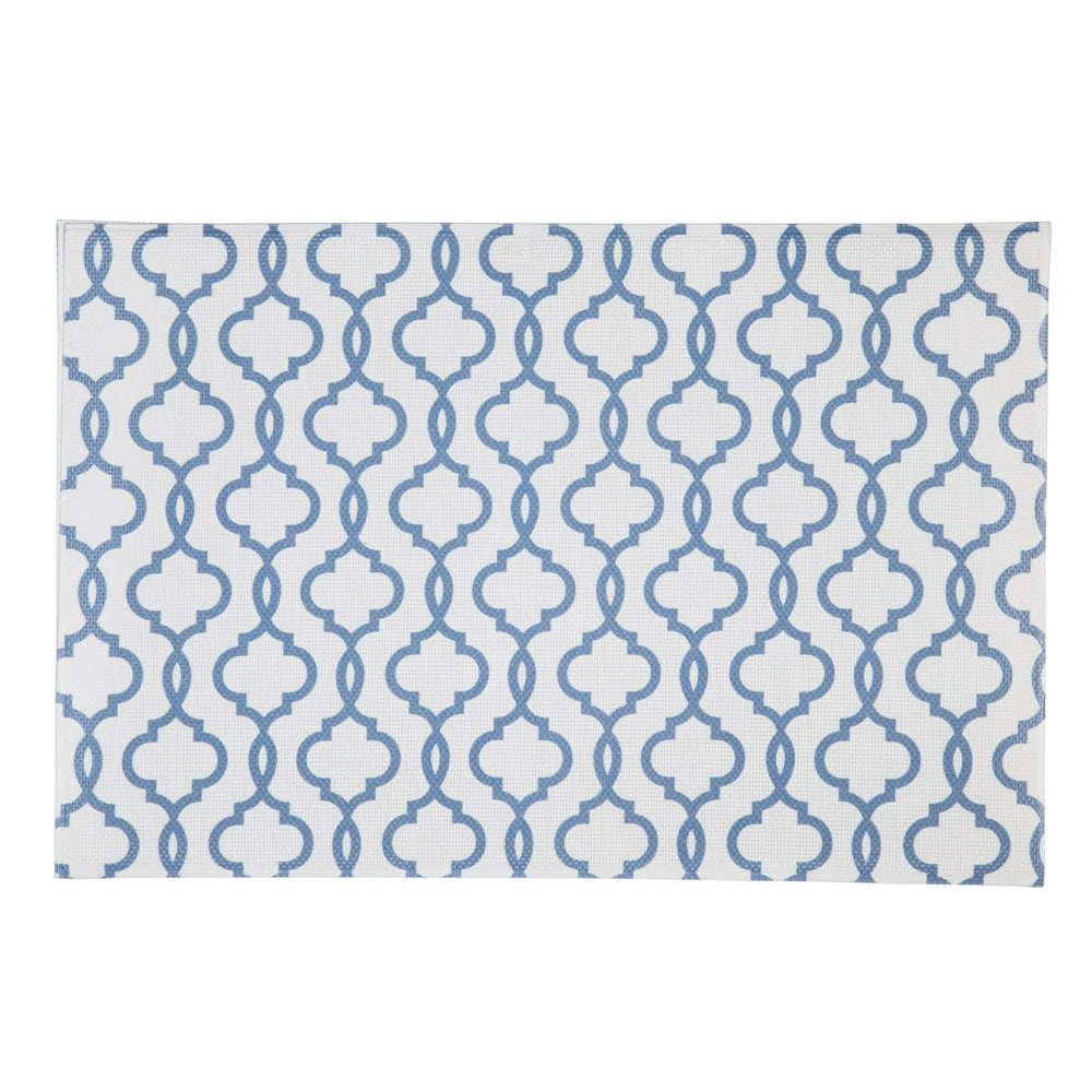 Woven Vinyl PVC Placemat, Blue Pattern, Set of 4, 11.8'' x 17.8'' x 0.