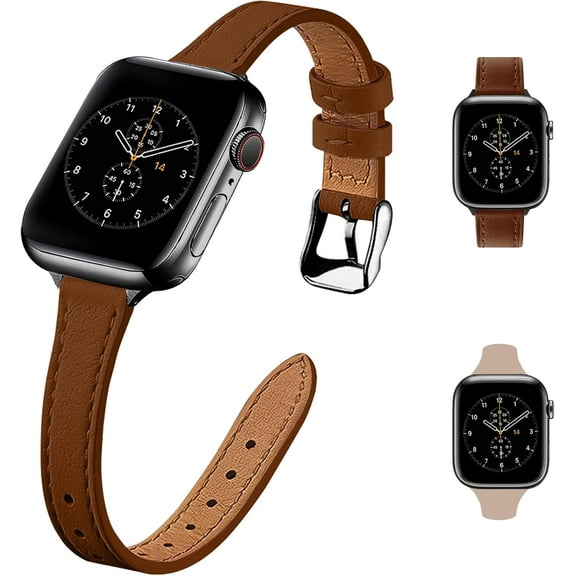 2 Pack Slim Leather Watch Bands Compatible with Apple Watch Band 38mm 40mm 41mm 42mm 44mm 45mm 49mm,Top Grain Leather Band Slim&Thin Replacement Wristband for Iwatch Ultra Series 8 7 6 5 4 3 2 1 Se