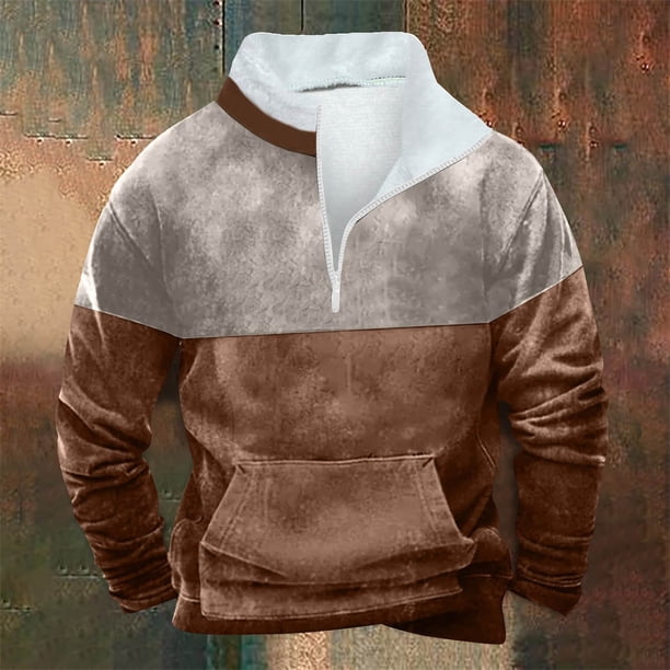 pstuiky hombres de manga larga, Sudadera informal de manga larga y cuello alto con bolsillo y cremallera de invierno para hombre tops de invierno para hombre m