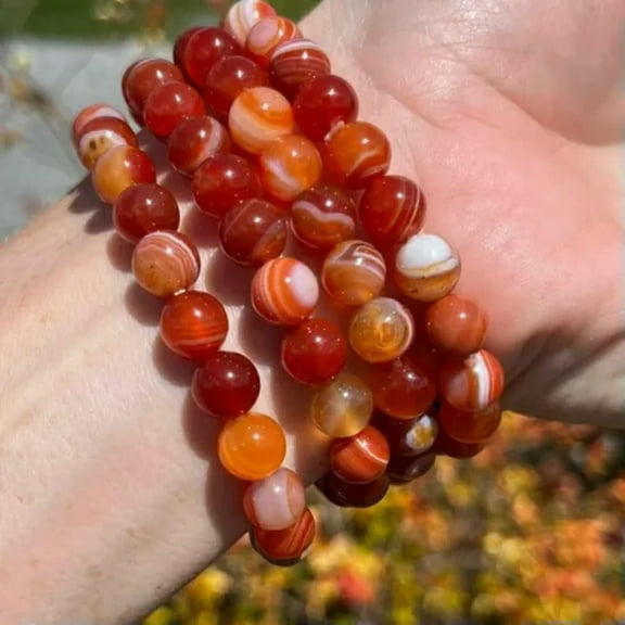 K-KED Sardonyx Carnelian Crystal 8mm Round Bead Healing Balance Women Stretch Bracelet