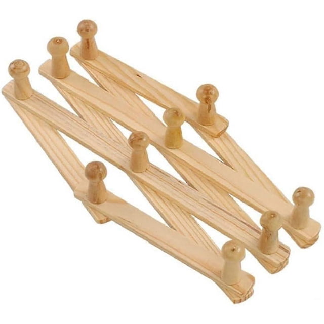 Natural Wood Coat Rack Wall Mounted Expandable Accordion Peg Hanger Hat Closet Hook Expanding Door