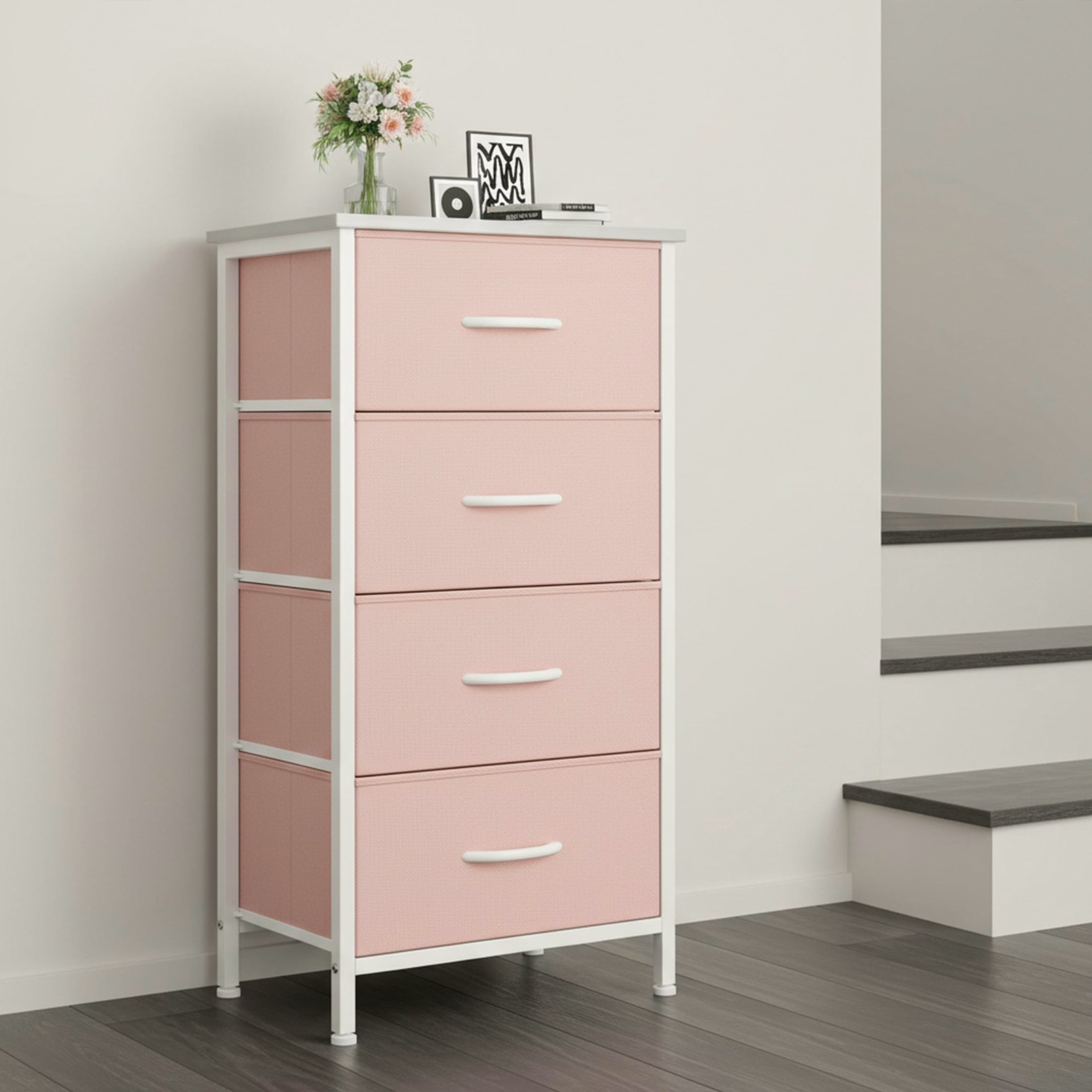 CONCETTA 4-Drawer Fabric Dresser Storage Chest for Bedroom, Closet, Storage Furniture for Adults, Pink
