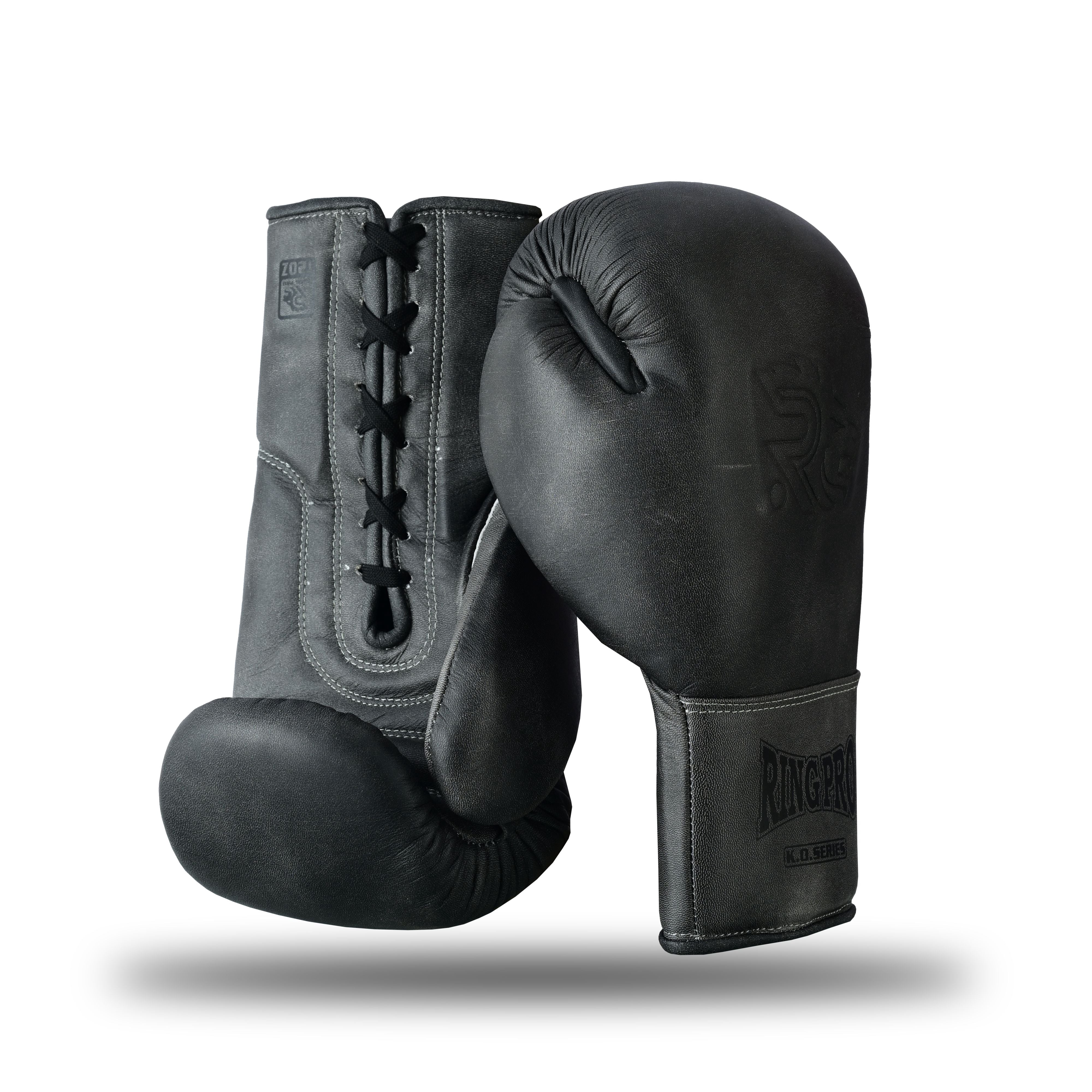 Ring Pro Sports K.O Series Boxing Glove Made of Distressed Leather for Boxing & MMA - Black 12 oz