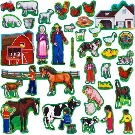 Little Folk Visuals Farm Set with Farm Animals and Activities, Felt Learning Toy Set, Precut Felt Board Figures for Kids and Toddlers, 43 Piece Set