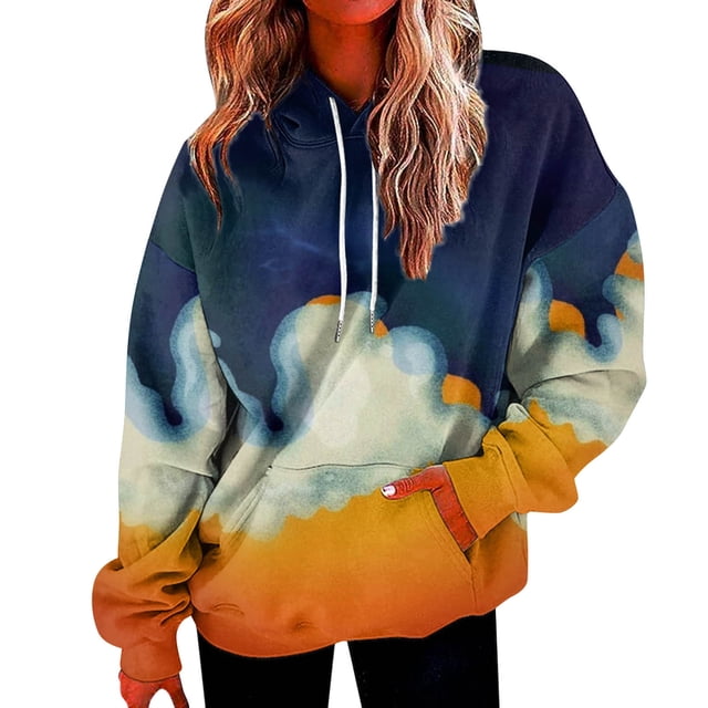 Gibobby Sudadera con capucha mujer, Sudadera de manga larga casual con estampado de corazón y bolsillo para mujer(Naranja,G)