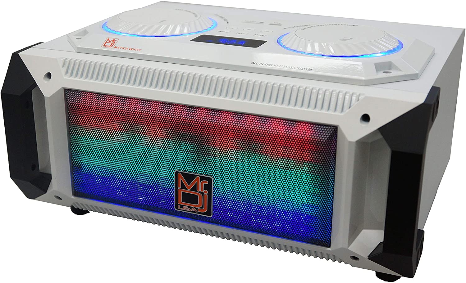 Mr. Dj Matrix White Bluetooth Speaker<br/>Wireless Bluetooth Speaker Karaoke Machine with Sound Activated Lights, FM Radio, USB/Micro SD Card, & LED Party Light Perfect for Party