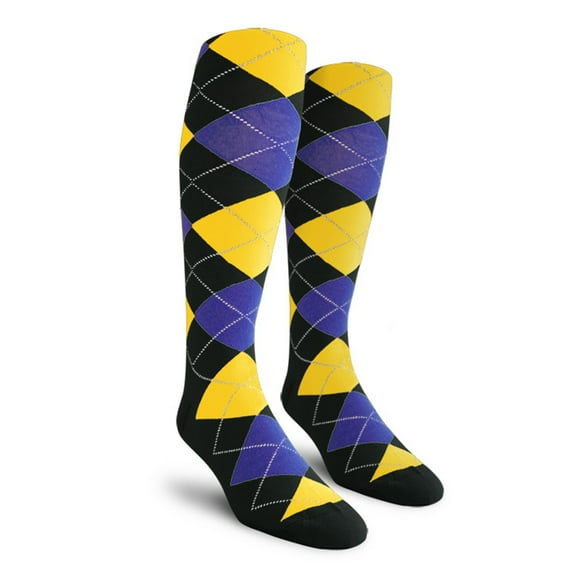 Golf Knickers Colorful Knee High Argyle Cotton Socks For Men Women and Youth - SSSS: Black/Yellow/Royal - Mens