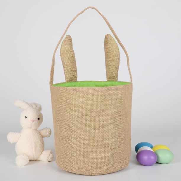 Bolsas De Conejito De Pascua Cesta de conejito de Pascua, tela de yute, bolsas de Pascua para niños, cubeta de huevos (verde) Likrtyny Libre de BPA
