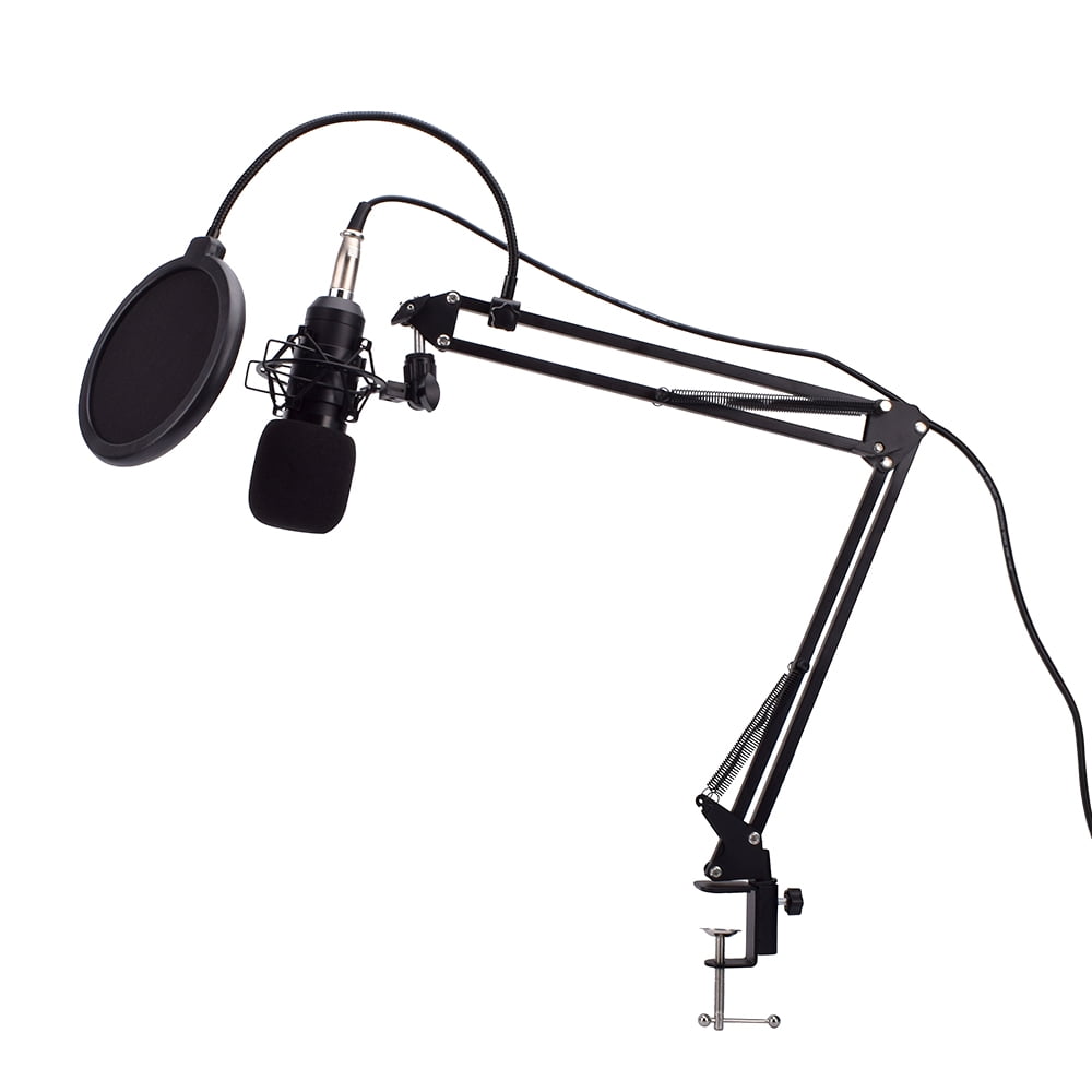 Kepooman Condenser Microphone, Professional Studio Mic Kit Metal Shock-Proof Frame 2.5m Audio Cable Usb Sound Card Sponge Ball Anti-Sprinkler for Recording, Podcasting, Voice Over, Home Studio