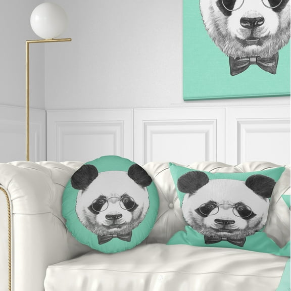 Designart Panda with Glasses and Bow Tie - Animal Throw Pillow - 12x20