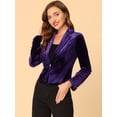 thumbnail image 2 of DARING DIVA Women's Button Front Velvet Blazer Lapel Crop Suit Jacket XS Dark Purple, 2 of 6