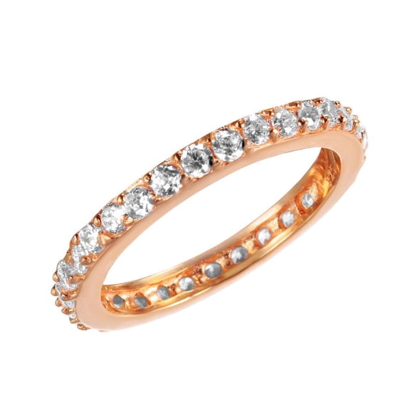 Rose Gold Plated Sterling Silver 925 Clear CZ Stackable Eternity Ring White Female Size 6