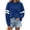 Blue, variant on Women’s Solid Color Crew Neck Long Sleeve Sweatshirt, Loose Pullover Top With White Striped Sleeve Detail,Sizes S-2XL