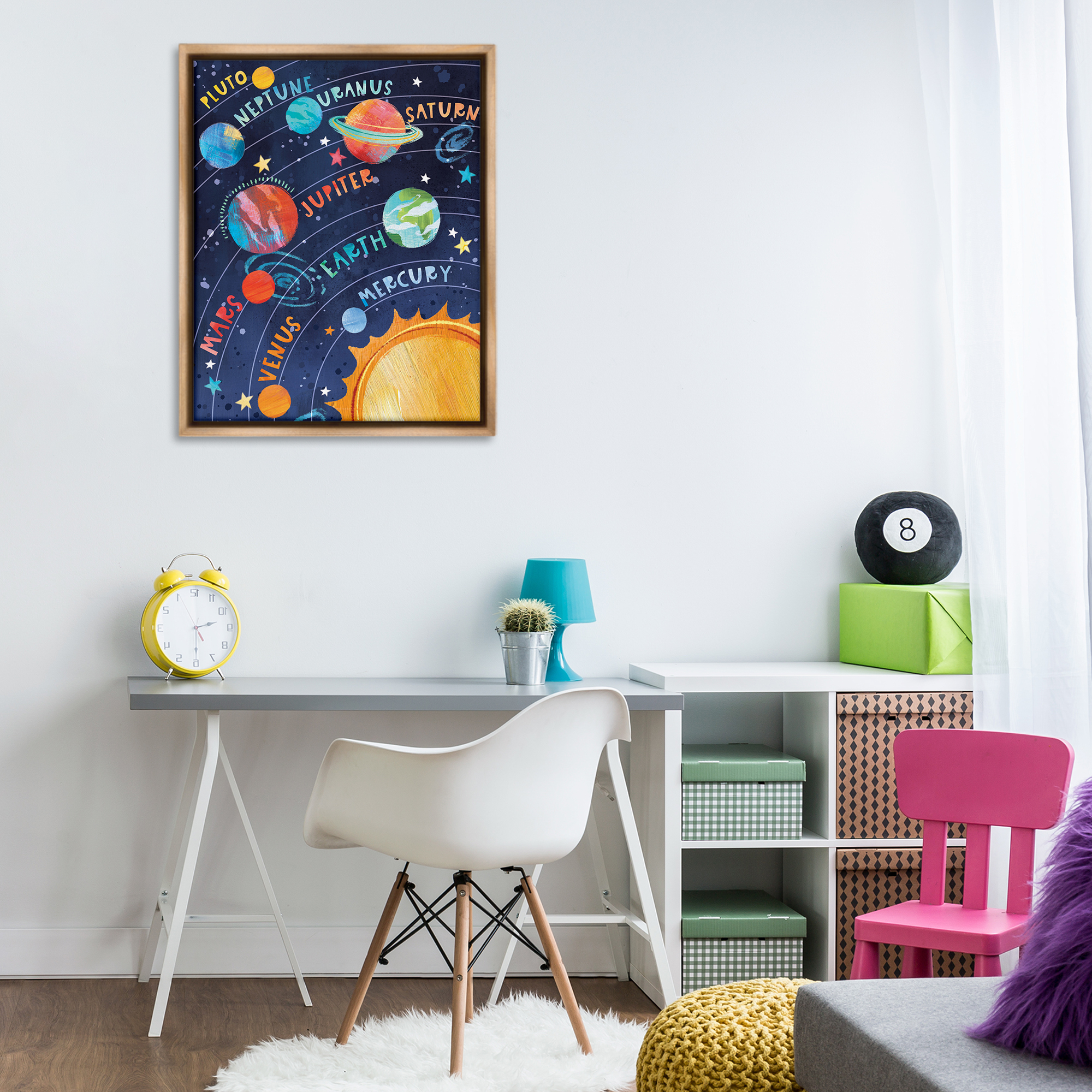 Stupell Industries Educational Solar System Novelty Painting Brown Floater Framed Art Print Wall Art, 25 x 31