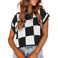 thumbnail image 2 of Color Block Plaid Print Cap Sleeve Women Casual Knit Sweater Vest Crop Tops, 2 of 5