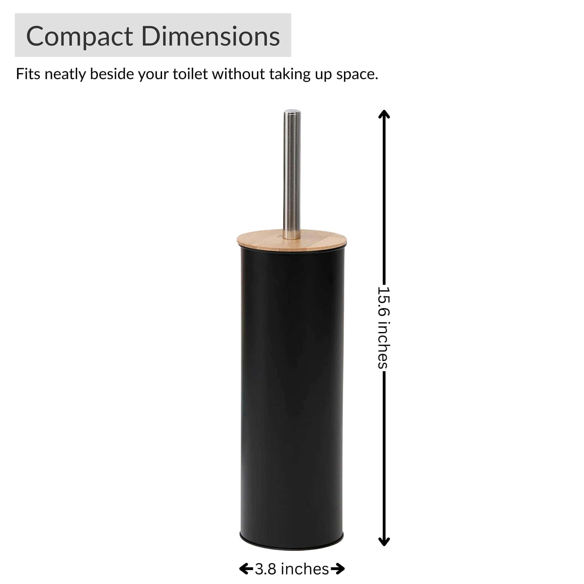 Black Metal Toilet Brush and Holder Set With Bamboo Lid
