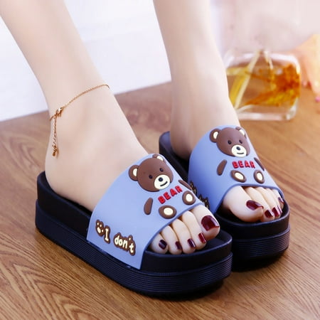 

Thick Sole Slippers High Platform Shoe Cartoon Design PVC Flip Flop Anti-Slip for Indoor Outdoor Bathroom