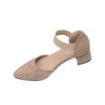 thumbnail image 3 of Women's Wide Width Block Heel Sandals, Knit Pointed Toe Ankle Strap Dress Shoes, Comfortable Slingback Sandals for Spring Summer, Beige/Black, 3 of 10