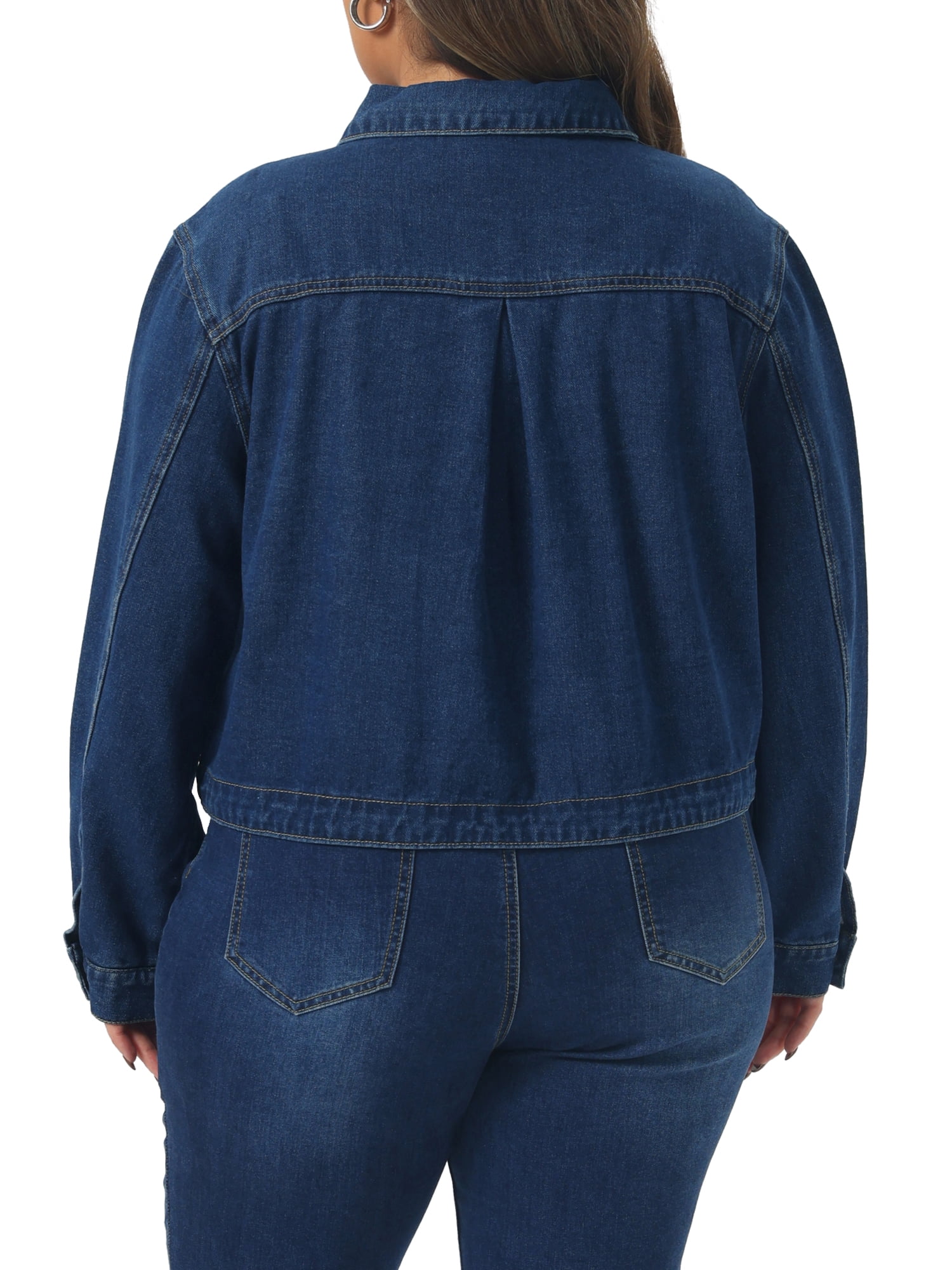 DARING DIVA Women's Plus Long Sleeve Button Down Jean Jackets 1X Dark Blue