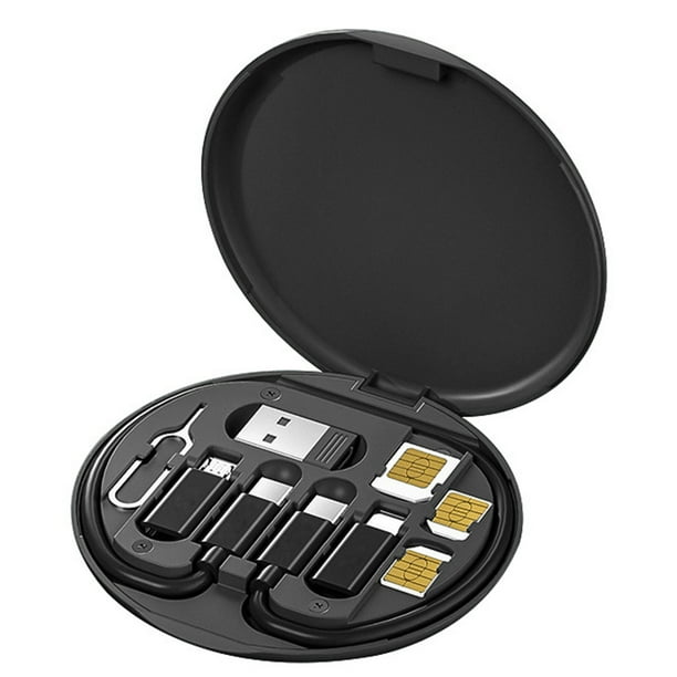Inteprter Kit de cable de carga multifuncional para teléfono móvil Convertidor portátil Oficina USB Organizador de cable de datos de velocidad rápida Teléfono y Comunicación Negro