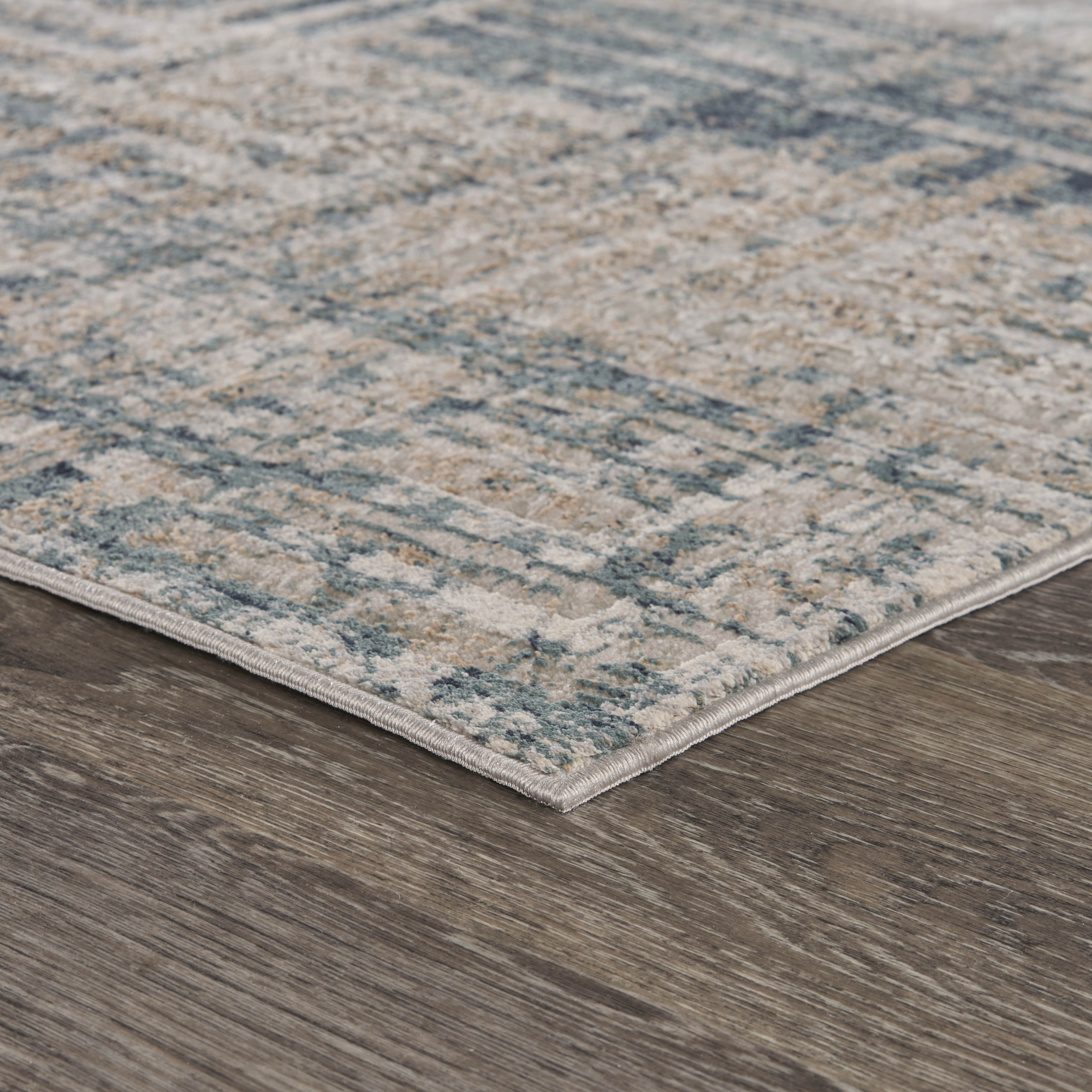 LR Home Imara Ehran Cream/Blue Transitional Geometric Polyester Area Rug, 1'10" x 3'