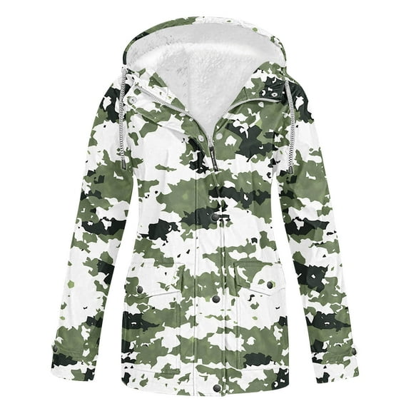 Fartey Camo Jackets for Women Plus Size Fall Warm Fleece Lined Hooded Coat Full Zip Long Sleeve Jackets with Pockets 2025