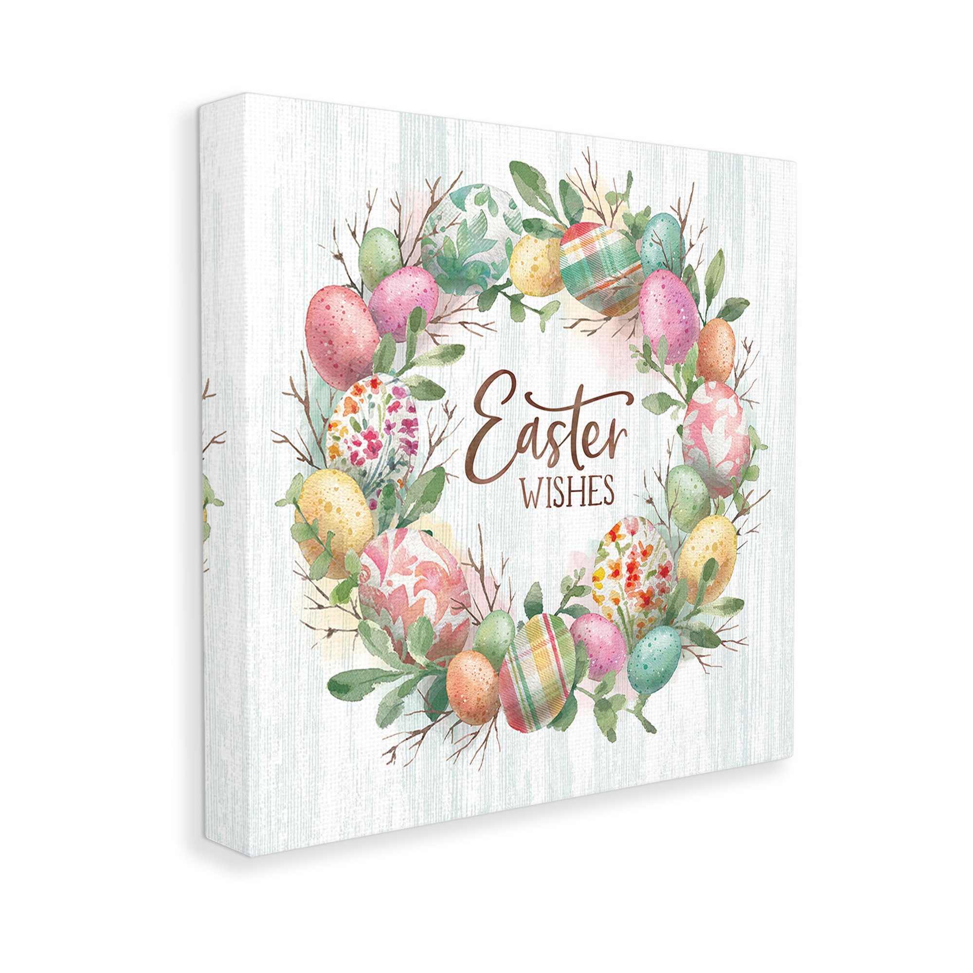 Stupell Industries Easter Wishes Wreath Holiday Painting Gallery Wrapped Canvas Art Print Wall Art, 36 x 36