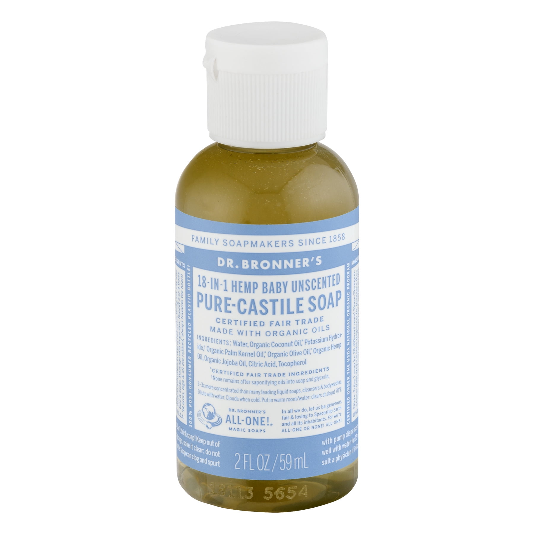 Dr. Bronner's 18-In-1 Hemp Pure-Castile Soap Baby Unscented, 2.0 FL OZ