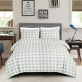thumbnail image 2 of Chezmoi Collection 3-Piece Plaid Comforter Set King Size, Gray White Plaid Stripe Printed Microfiber Bedding Lightweight Breathable Blanket for All Season, 2 of 5