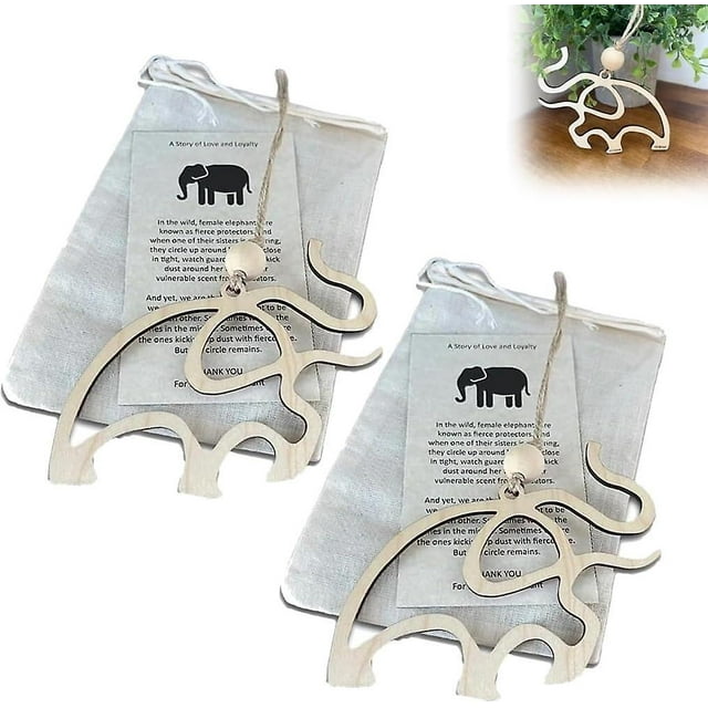 2 piezas de adorno de elefante de hermandad y amistad de Navidad con historia y bolsa, adorno colgante, adorno de elefante para tribu de mujeres, decoración de árbol, amigos