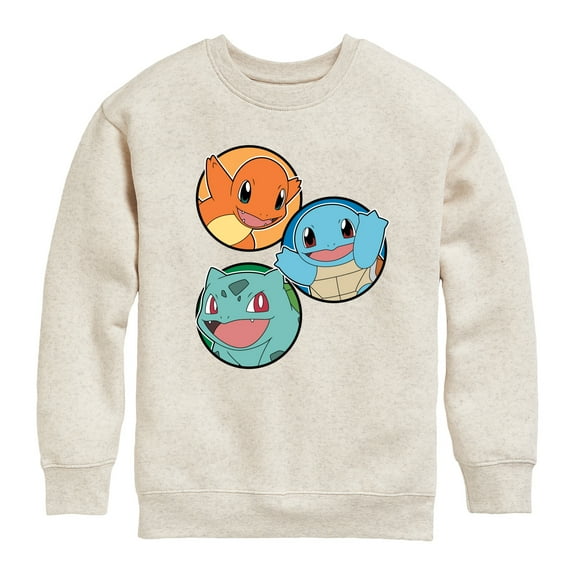 Pokémon - Squirtle, Bulbasaur, & Charmander Group - Youth Crewneck Fleece Sweatshirt