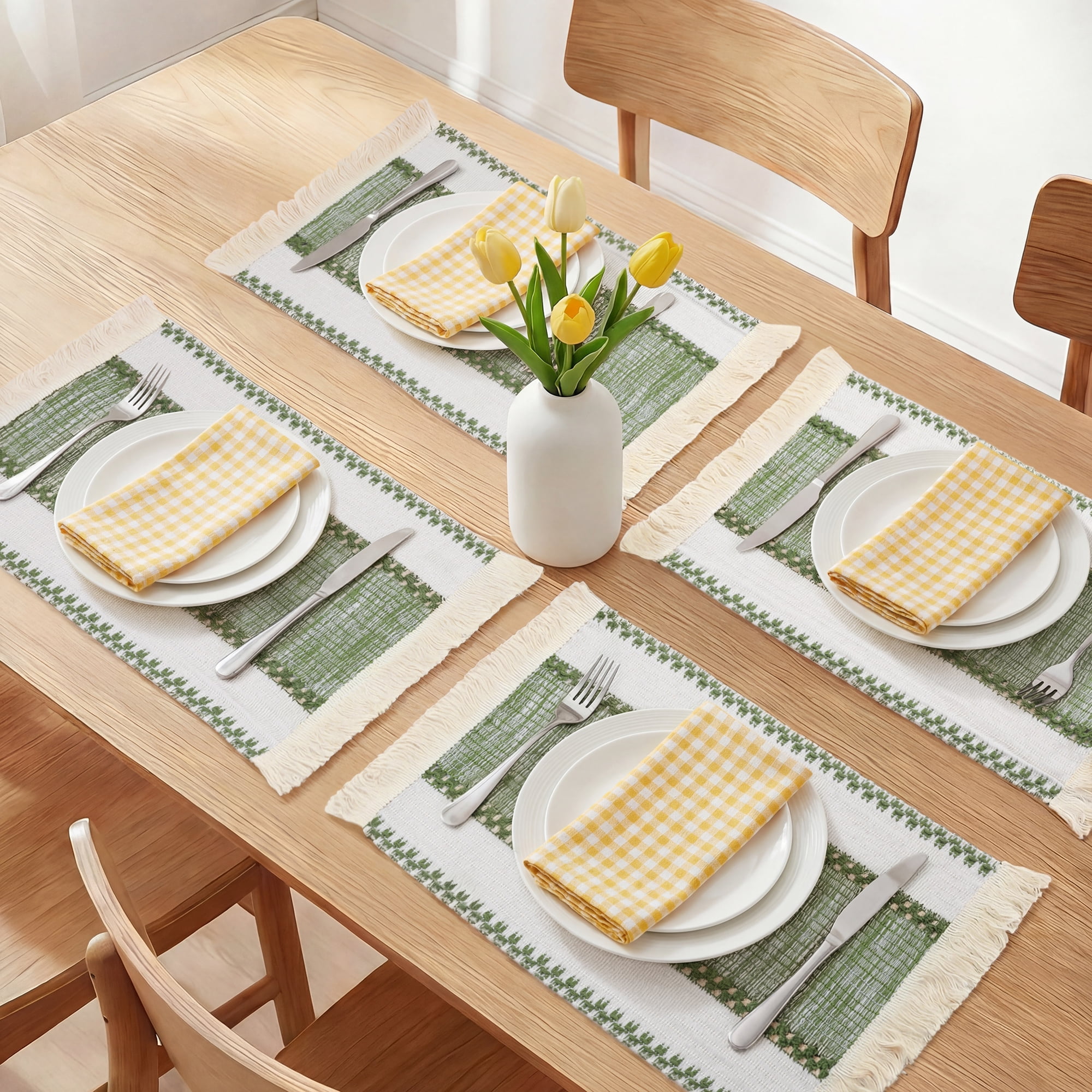 Unique Bargains Farmhouse Placemats 6pcs Placemats Green 19.7"x11.8"