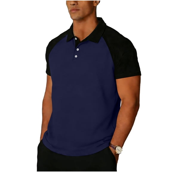 GUZOM Mens Dark Blue Performance Polo Shirt, Raglan Sleeve Athletic Stretch Fit, Moisture Wicking Wrinkle-Free Work Casual Polo,Size 2XL