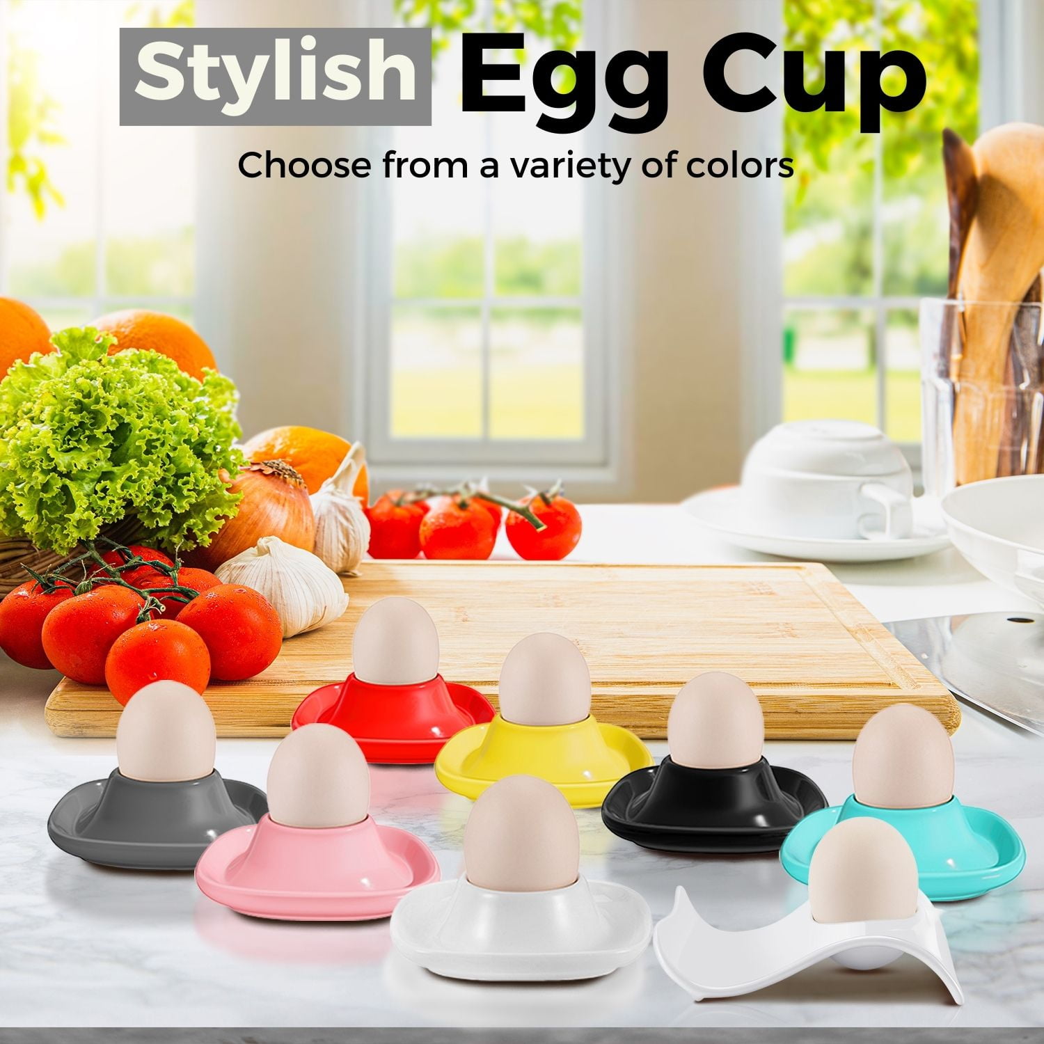 Ceramic Egg Cups Set of 6 Half Dozen Pack, Porcelain Hard Soft Boiled Egg Holder Keeper Container with Base, Stackable Serving Dish Plate Stand Serveware for Countertop Display Kitchen Home (Gray)