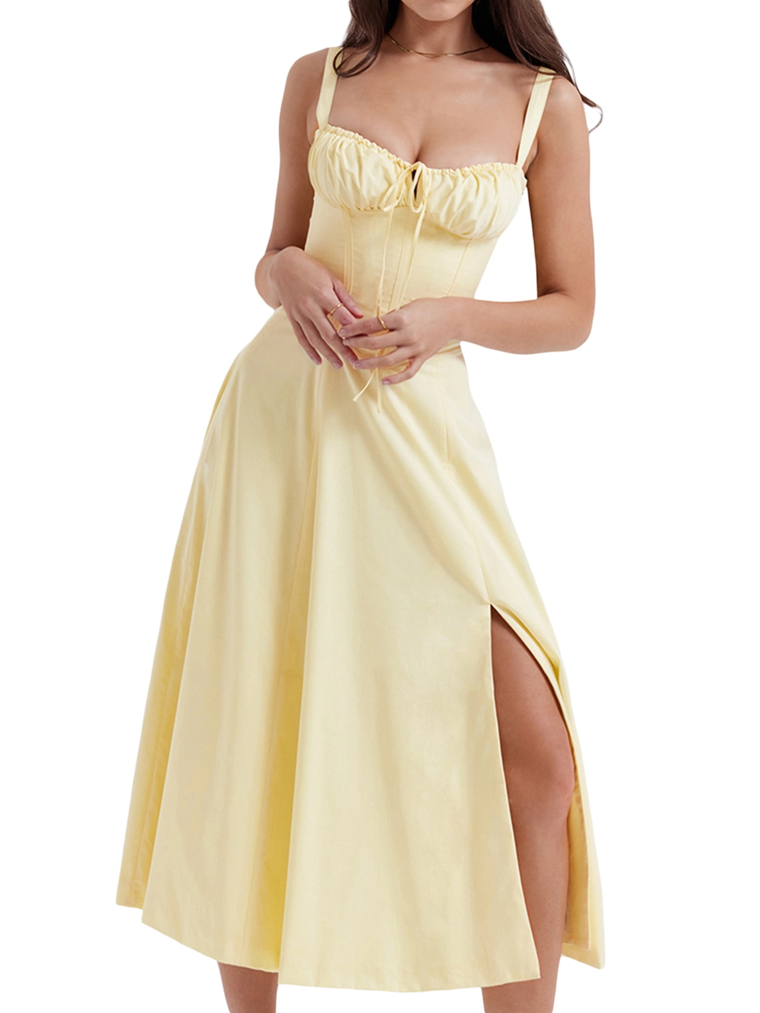 Women Y2k Midi Corset Dress Sleeveless Low Cut Square Neck Flowy Long  Dresses Summer Party A-line Going Out Sundress - Walmart.com