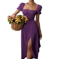 thumbnail image 2 of ZAXARRA Robe Longue d'Été pour Femmes Couleur Unie Manches Courtes Col Carré Froncée Robe de Soirée, 2 of 6
