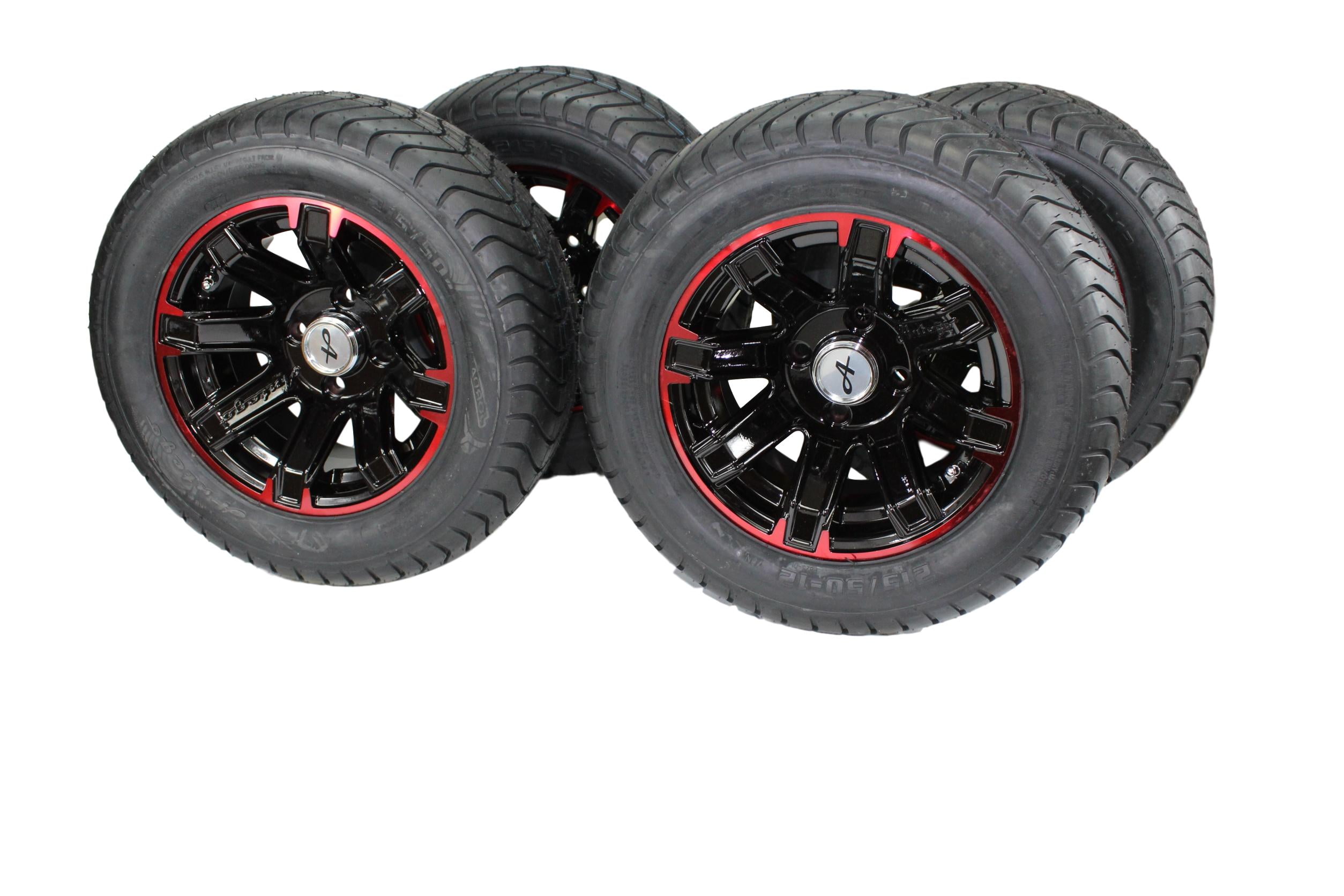 Antego Tire and Wheel (Set of 4) 215/5012 Glossy BLACK/RED Aluminum