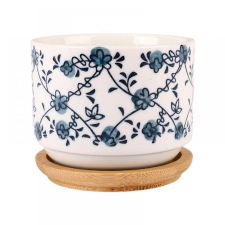Succulent Plant Pots – 3.1 inch White Ceramic Flower Pot with Drainage Hole and Bamboo Tray - Small Cactus Planter Pots for Home Office Decor and Gift